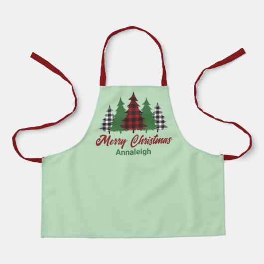 Rustieke Rode Plaid Vrolijke Kerstbomen Custom Kin Schort (Voorkant)