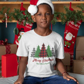 Rustieke Rode Plaid Vrolijke Kerstbomen Custom Kin T-shirt