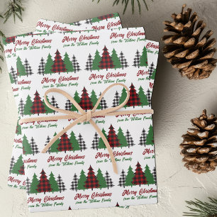 Rustieke Rode Plaid Vrolijke Kerstbomen Gepersonal Inpakpapier Vel