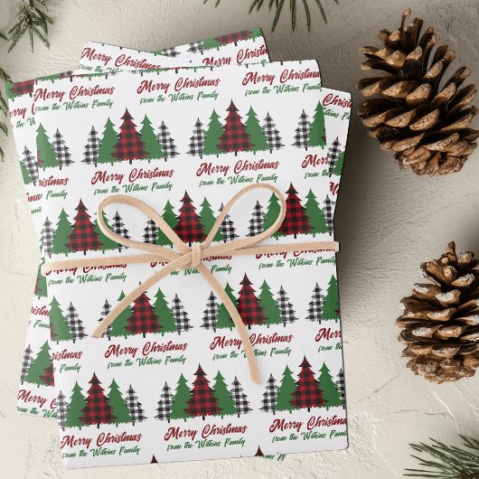 Rustieke Rode Plaid Vrolijke Kerstbomen Gepersonal Inpakpapier Vel