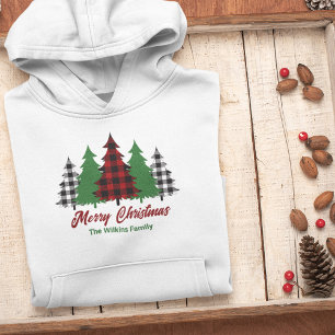 Rustieke Rode Plakken Vrolijke Kerstbomen Custom Hoodie