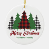 Rustieke Rode Plakken Vrolijke Kerstbomen Custom Keramisch Ornament (Voorkant)