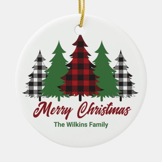 Rustieke Rode Plakken Vrolijke Kerstbomen Custom Keramisch Ornament (Voorkant)
