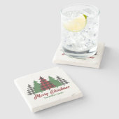 Rustieke Rode Plakken Vrolijke Kerstbomen Custom Stenen Onderzetter (Zijkant)