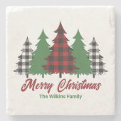Rustieke Rode Plakken Vrolijke Kerstbomen Custom Stenen Onderzetter (Voorkant)