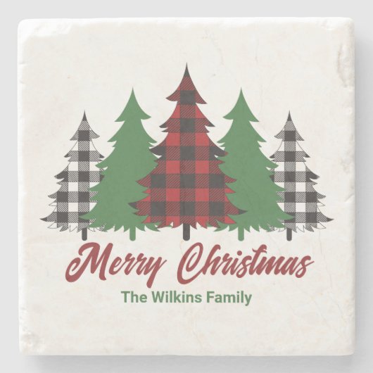 Rustieke Rode Plakken Vrolijke Kerstbomen Custom Stenen Onderzetter (Voorkant)