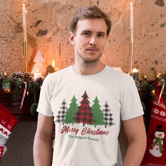 Rustieke Rode Plakken Vrolijke Kerstbomen Custom T-shirt