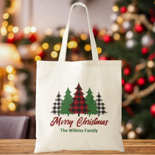 Rustieke Rode Plakken Vrolijke Kerstbomen Custom Tote Bag
