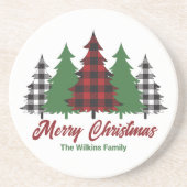 Rustieke Rode Plakken Vrolijke Kerstbomen Custom Zandsteen Onderzetter (Voorkant)