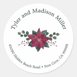 Rustieke rode Poinsettia Bloom vakantie envelop ze Ronde Sticker