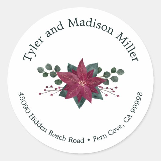 Rustieke rode Poinsettia Bloom vakantie envelop ze Ronde Sticker (Voorkant)