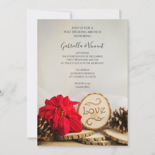 Rustieke rode poinsettia boslandschap post-huwelij kaart (Voorkant)