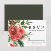 Rustieke rode roos winter botanische bruiloft RSVP (Voorkant / Achterkant)