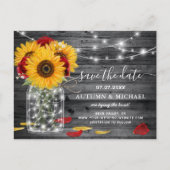 Rustieke Rode Roos Zonnebloem Huwelijk Save the Da Aankondigingskaart (Voorkant)