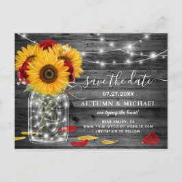 Rustieke Rode Roos Zonnebloem Huwelijk Save the Da Aankondigingskaart