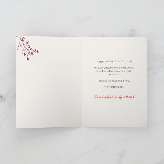 Rustieke rode roze en oranje hulst kerstkrans feestdagen kaart (Binnen)