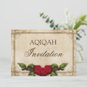  Rustieke Rode Rozen Baby Meisje Aqiqah Kaart (Staand voorkant)