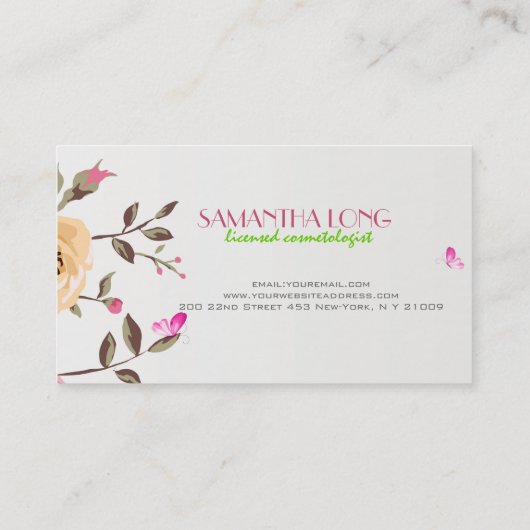 Rustieke rode rozen witte achtergrond cosmetologie visitekaartje (Achterkant)