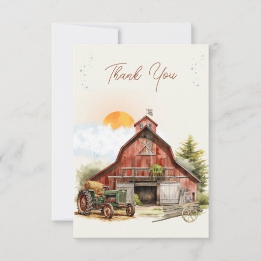Rustieke Rode Schuur Boerderij Verjaardag Tractor  Bedankkaart (Voorkant)