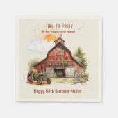 Rustieke Rode Schuur Boerderij Verjaardag Tractor  Servet (Voorkant)