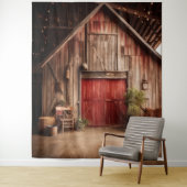 Rustieke rode schuur deur opknoping wandkleed (In situ)