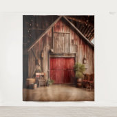 Rustieke rode schuur deur opknoping wandkleed (Voorkant)