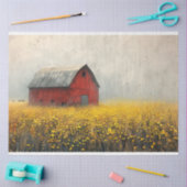 Rustieke rode schuur geel bloemen schilderij decou tissuepapier (Craft)