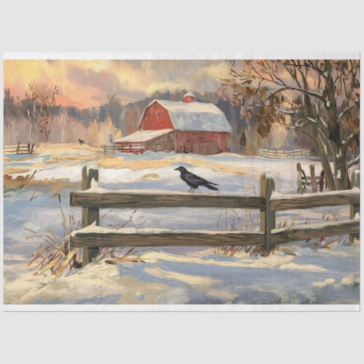 Rustieke rode schuur met Crow Farmhouse Decoupage Tissuepapier (Voorkant)