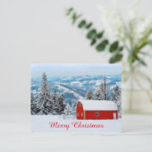 Rustieke Rode Schuur Sneeuw Kerstvakantie Feestdagenkaart (Staand voorkant)