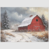 Rustieke Rode Schuur Winter Schilderachtig Art Dec Tissuepapier (Voorkant)