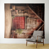 Rustieke rode schuurdeur hangend wandkleed (In Situ (horizontaal))