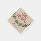 Rustieke Rode Script Kerstmis Groenelementen Servet (Hoek)