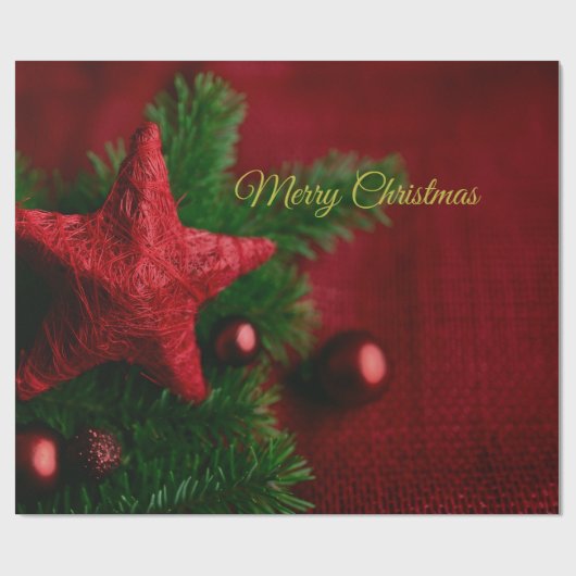 Rustieke Rode Ster & Pine Christmas Wrapping Paper Cadeaupapier (Vlak)