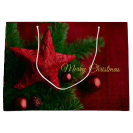 Rustieke Rode Ster Schattigee Kerstcadeau Tas Groot Cadeauzakje