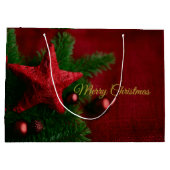 Rustieke Rode Ster Schattigee Kerstcadeau Tas Groot Cadeauzakje (Achterkant)