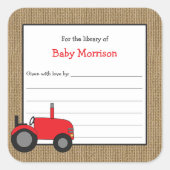 Rustieke rode tractor boekenplaat vierkante sticker (Voorkant)
