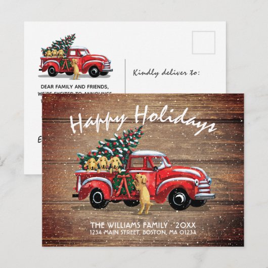 Rustieke Rode  Truck Dogs Happy Holiday Moving Aankondigingskaart (Voorkant / Achterkant)
