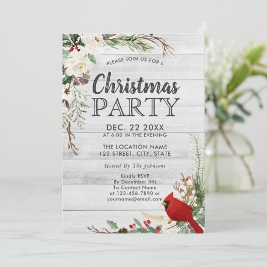 Rustieke Rode Vogel Winter Greenery Wood Holiday P Kaart (Staand voorkant)