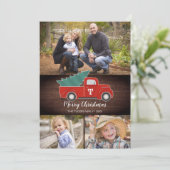 Rustieke  Rode Vrachtwagen 3-Foto Kerst Kaart (Staand voorkant)