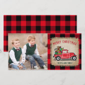 Rustieke Rode Vrachtwagen Buffel Plaid Foto Feestdagenkaart (Voorkant / Achterkant)