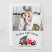 Rustieke  rode vrachtwagen familie foto Kerstmis Feestdagenkaart (Voorkant)