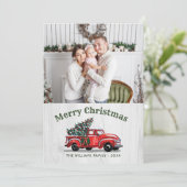 Rustieke  rode vrachtwagen familie foto Kerstmis Feestdagenkaart (Staand voorkant)