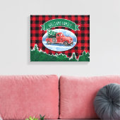 Rustieke  Rode Vrachtwagen Kerstmis Familienaam Canvas Afdruk (Insitu (Woonkamer))