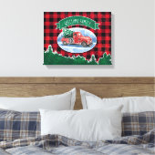 Rustieke  Rode Vrachtwagen Kerstmis Familienaam Canvas Afdruk (Insitu (Slaapkamer))