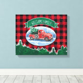 Rustieke  Rode Vrachtwagen Kerstmis Familienaam Canvas Afdruk (Insitu (Houten vloer))