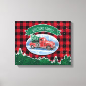Rustieke  Rode Vrachtwagen Kerstmis Familienaam Canvas Afdruk (Voorkant)