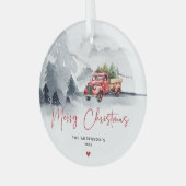 Rustieke rode vrachtwagen Kerstmis gepersonaliseer Glas Ornament (Voorkant links)