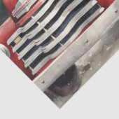 Rustieke rode vrachtwagen met besneeuwde kerstbome tissuepapier (Detail)