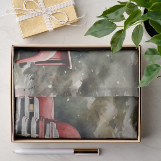 Rustieke rode vrachtwagen met besneeuwde kerstbome tissuepapier (Geschenk)