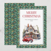 Rustieke  rode vrachtwagen Vrolijk kerstfeest Feestdagenkaart (Voorkant / Achterkant)